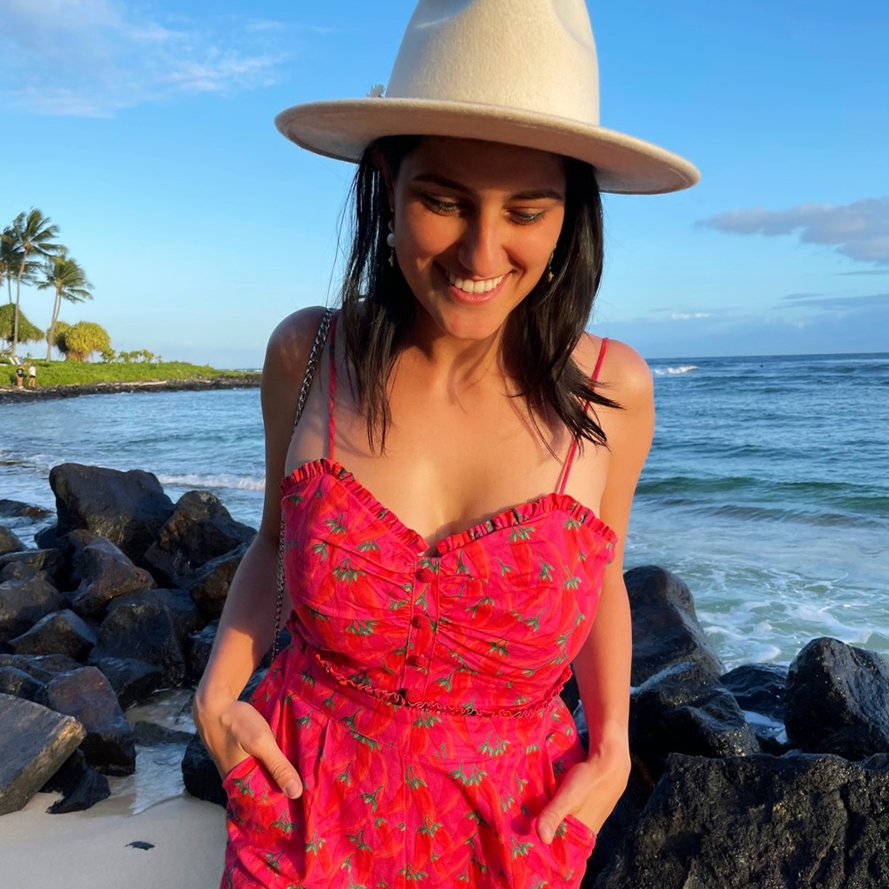 FARMRIO Pink Chilli Pepper Jumpsuit, Size Small